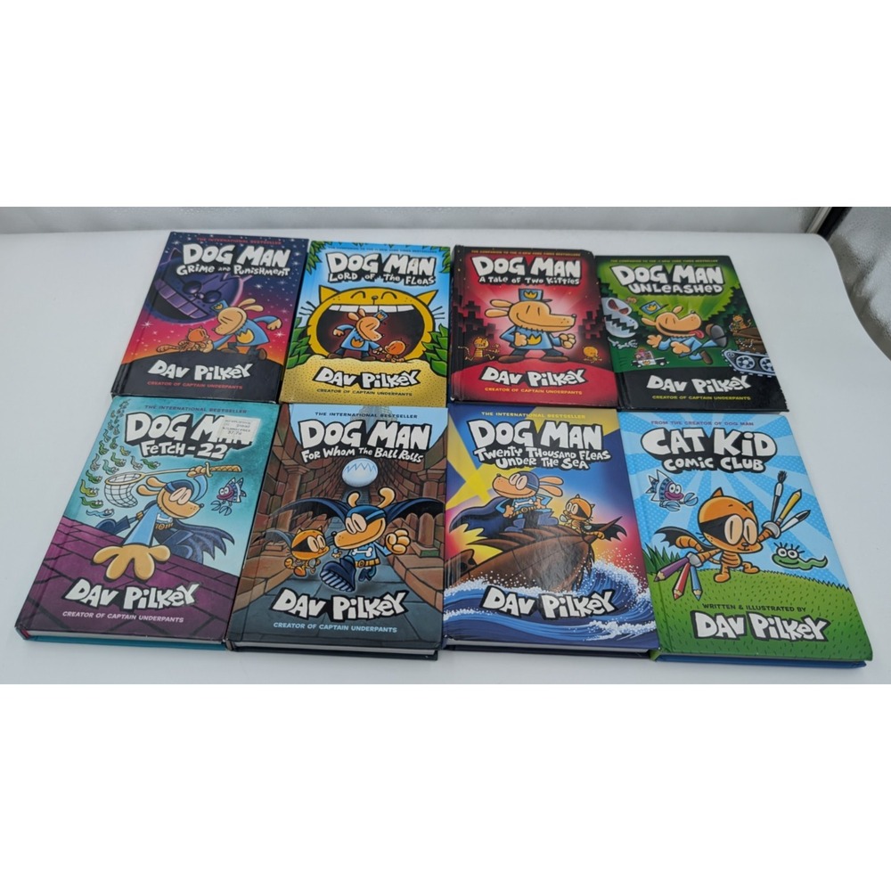 Lot Of 8 Dog Man Cat Kid Children's HC Graphic Novel Books By Dav Pilkey